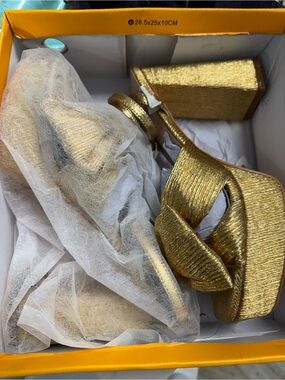 Gold Textured Platform Heels
